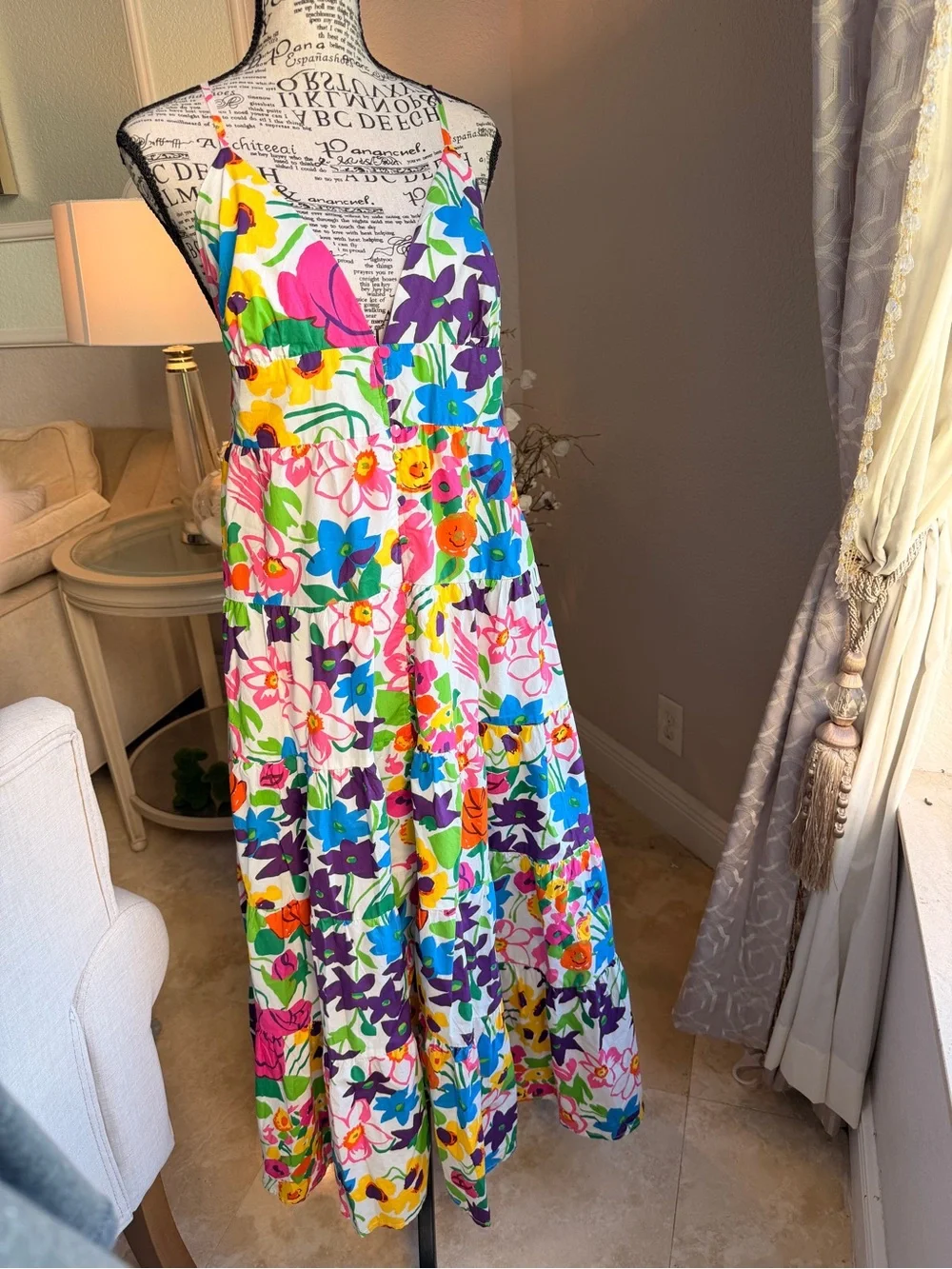 EUC J. Crew Vibrant Garden Cotton Poplin Tiered Maxi Dress Multicolor Size Large